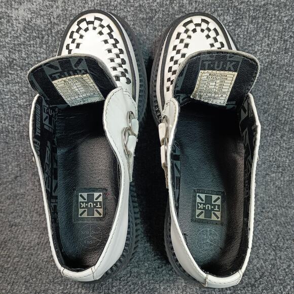 T.U.K Shoes Womens Size 5 White Platform Creepers D-Ring Checkerboard A6803 - Picture 2 of 9